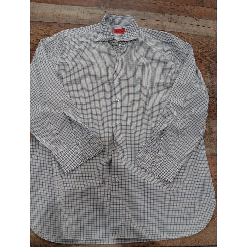 Isaia Napoli Checkered Button Up Size 44 17 1/2 Multicolor‎ 2642